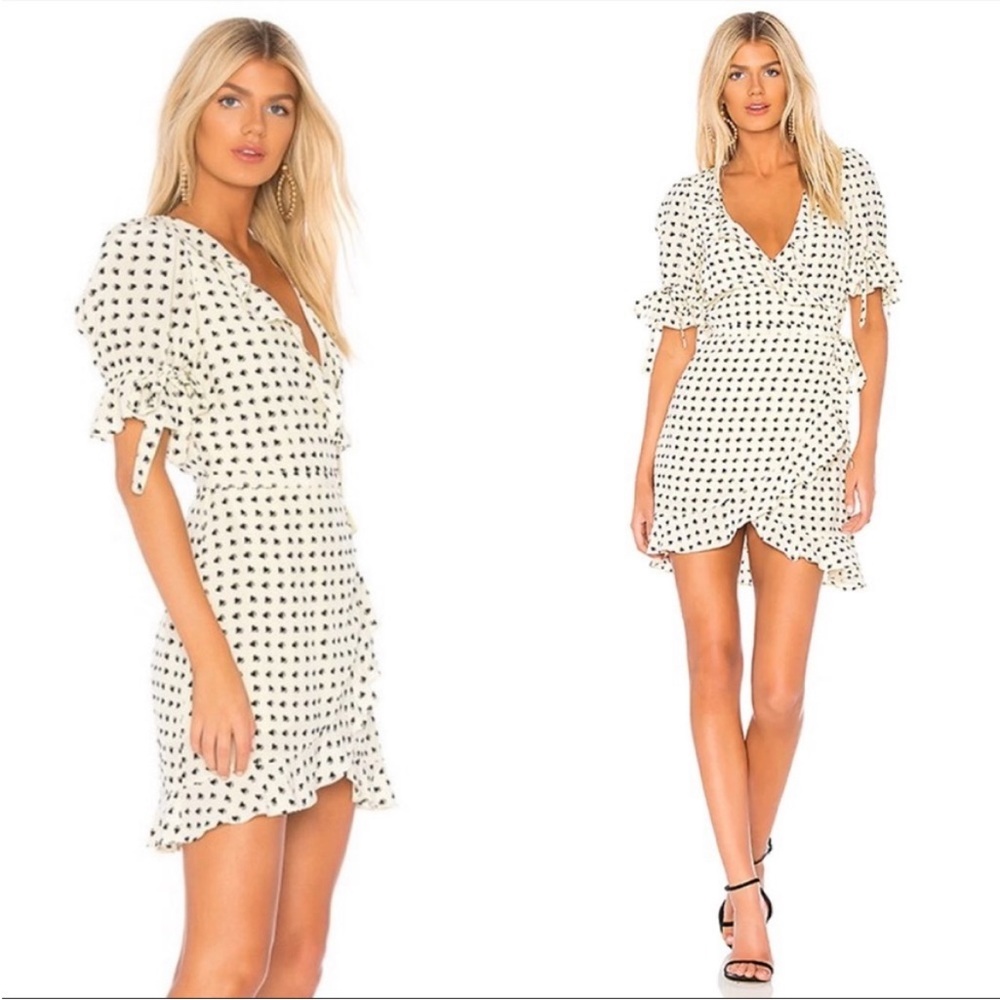 For Love & Lemons Polka Dot Sweetheart Wrap Mini Dress